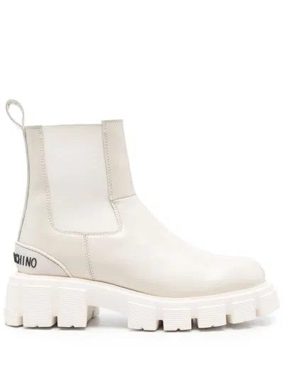 Love Moschino Logo-lettering Ankle Boots In Neutrals