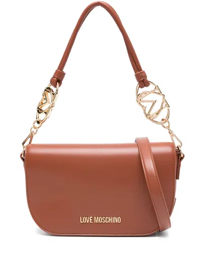 Love Moschino Logo-lettering Chain-link Shoulder Bag In Brown