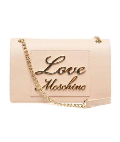 Love Moschino Logo Lettering Chain Linked Shoulder Bag In Pink