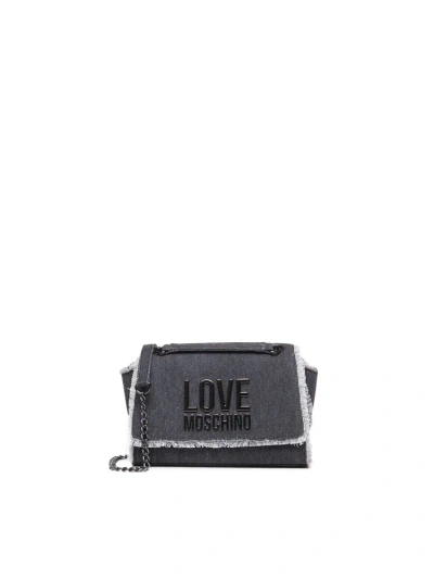 Love Moschino Logo Lettering Denim Shoulder Bag In Black