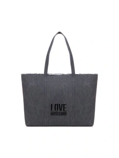 Love Moschino Logo Lettering Frayed Detail Tote Bag In Black