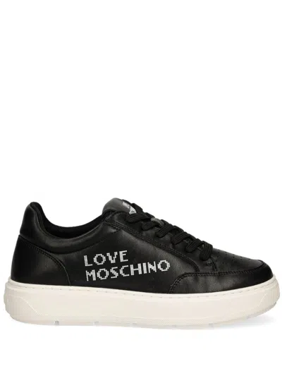 Love Moschino Logo Lettering Lace-up Trainers In 黑色