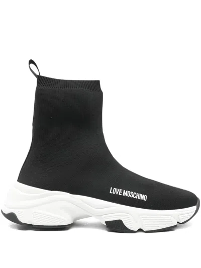 Love Moschino Logo-lettering Sock Sneakers In Black