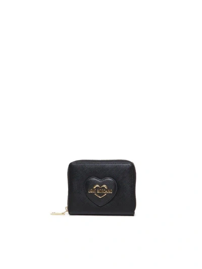 Love Moschino Logo Lettering Zip Around Wallet In Black