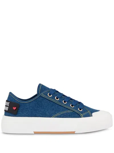 Love Moschino Logo-patch Denim Sneakers In Blue