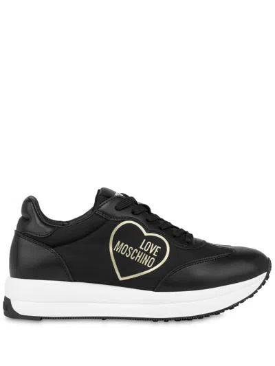 Love Moschino Logo-patch Lace-up Sneakers In Black