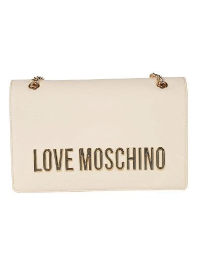 Love Moschino Logo Plaque Applique Shoulder Bag In Avorio