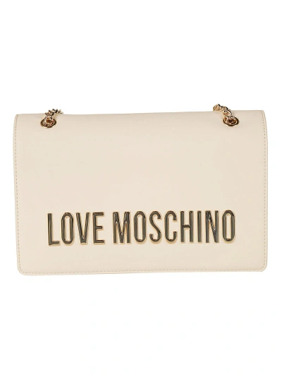 Love Moschino Logo Plaque Applique Shoulder Bag In Ivory