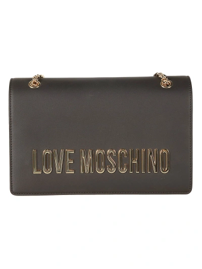 Love Moschino Logo Plaque Applique Shoulder Bag In Black