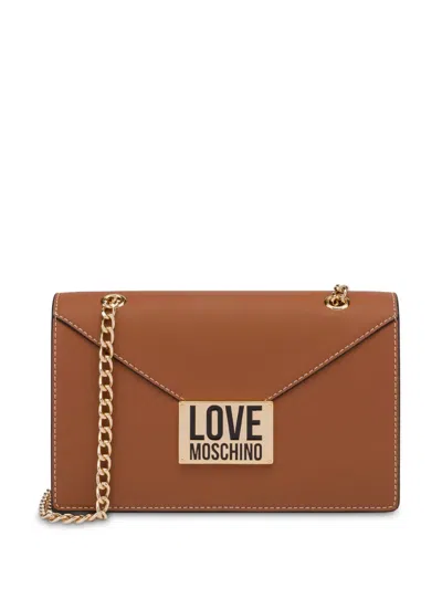 Love Moschino Logo-plaque Chain Shoulder Bag In Brown