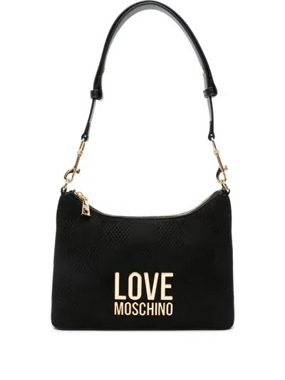 Love Moschino Logo-plaque Checkered Shoulder Bag In Black