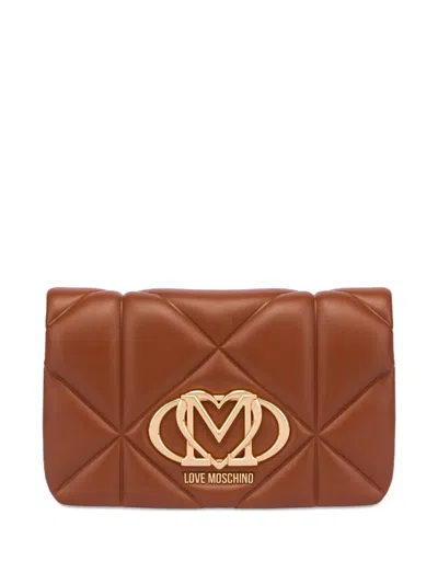 Love Moschino Logo-plaque Clutch Bag In Brown