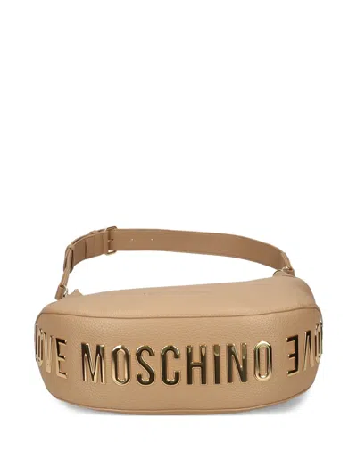 Love Moschino Logo-plaque Crescent Shoulder Bag In Brown