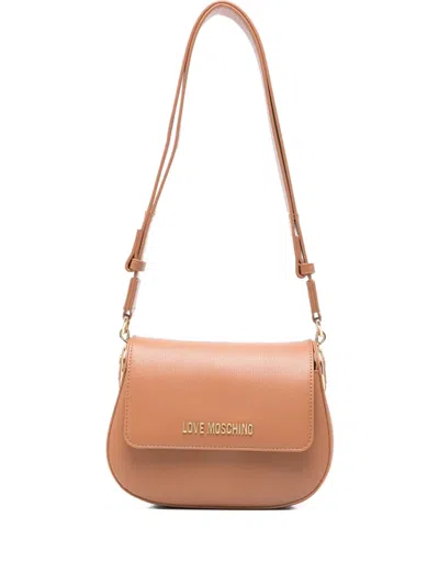 Love Moschino Logo-plaque Curved Shoulder Bag In Brown