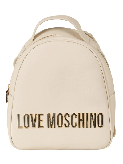 Love Moschino Logo Plaque Embossed Backpack In Avorio