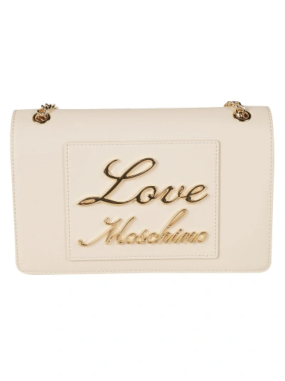 Love Moschino Logo Plaque Embossed Chain Shoulder Bag In Avorio