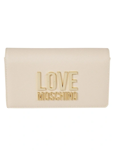 Love Moschino Logo Plaque Embossed Flap Shoulder Bag In Cipria