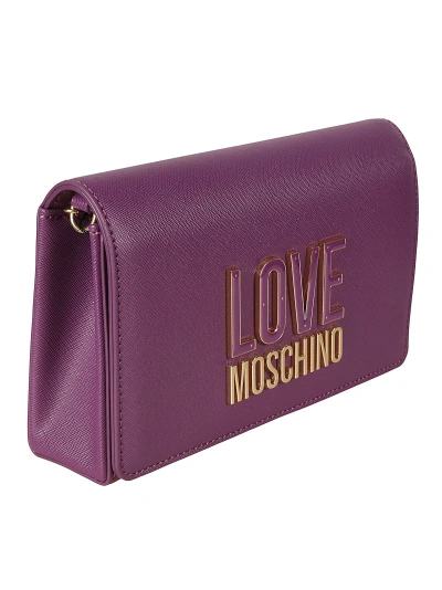 Love Moschino Logo Plaque Embossed Flap Shoulder Bag In Purple