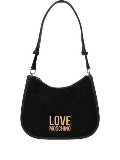 Love Moschino Logo-plaque Half-moon Shoulder Bag In Black