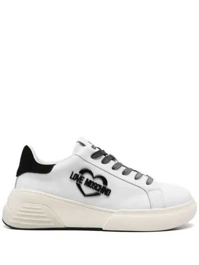 Love Moschino Logo-plaque Leather Sneakers In White