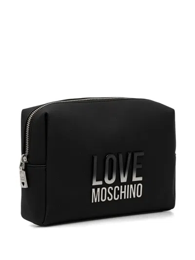 Love Moschino Logo-plaque Make-up Bag In Black