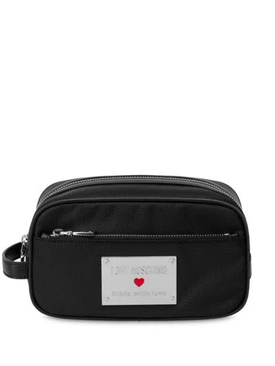 Love Moschino Logo-plaque Make Up Bag In Black