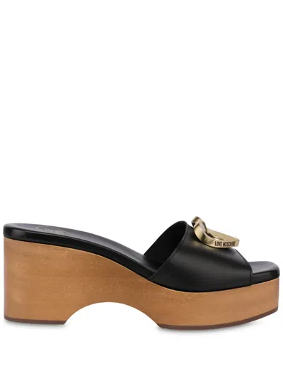 Love Moschino Logo-plaque Mules In Black