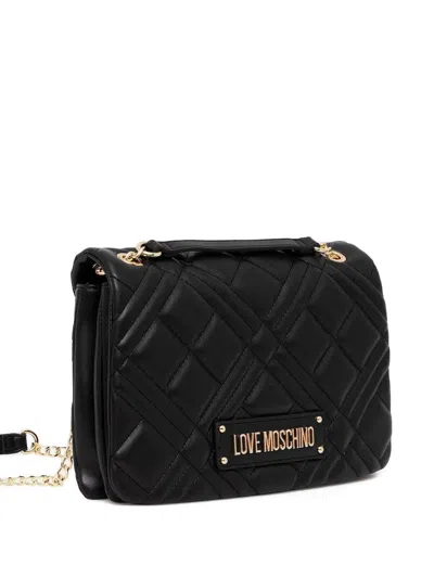 Love Moschino Logo-plaque Quilted Crossbody Bag In Black