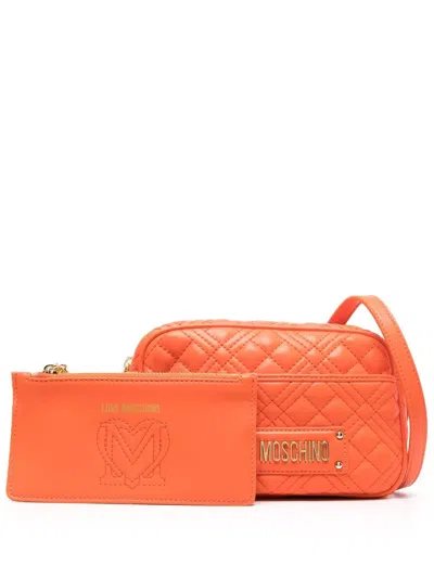 Love Moschino Logo-plaque Quilted Satchel Bag In Orange