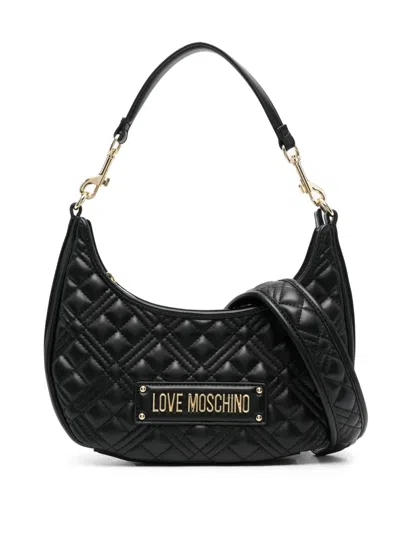 Love Moschino Quilted Logo-plaque Shoulder Bag In Black