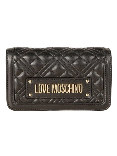 Love Moschino Logo Plaque Quilted Shoulder Bag In Black