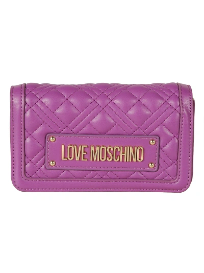 Love Moschino Logo Plaque Quilted Shoulder Bag In Purple