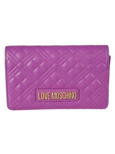 Love Moschino Logo Plaque Quilted Shoulder Bag In Purple