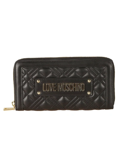 Love Moschino Logo Plaque Quilted Zip-around Wallet In Black