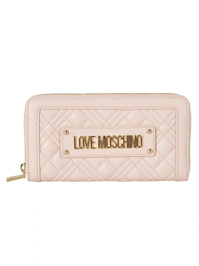 Love Moschino Logo Plaque Quilted Zip-around Wallet In Cipria