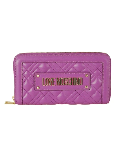 Love Moschino Logo Plaque Quilted Zip-around Wallet In Purple