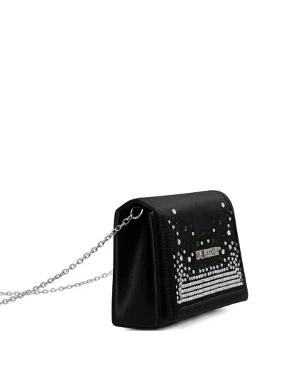 Love Moschino Logo-plaque Satin Crossbody Bag In Black