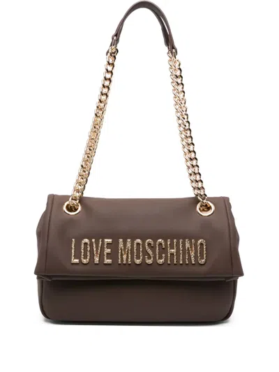 Love Moschino Logo-plaque Shoulder Bag In Brown