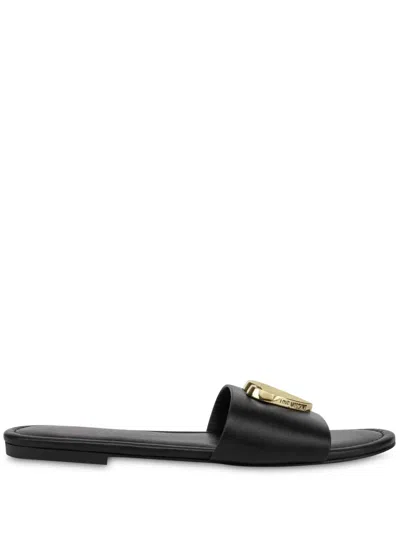 Love Moschino Logo-plaque Slides In Black