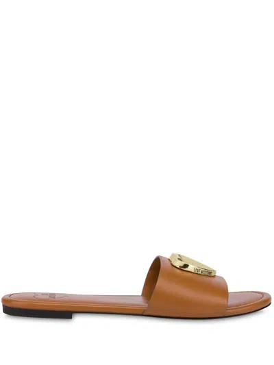 Love Moschino Logo-plaque Slides In Brown