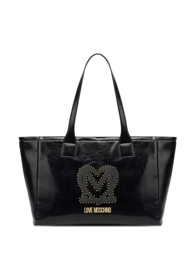 Love Moschino Logo-plaque Studded Tote Bag In Black