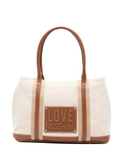 Love Moschino Logo-plaque Tote Bag In Neutral