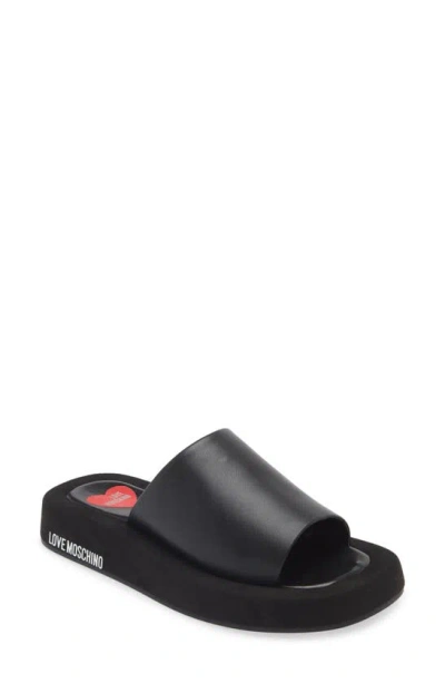 Love Moschino Logo Platform Slide Sandal In Black Cam.black