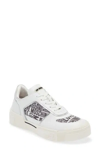Love Moschino Logo Platform Sneaker In White/black/silver