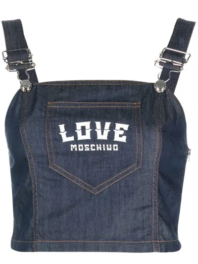 Love Moschino Logo-print Denim Top In Blue
