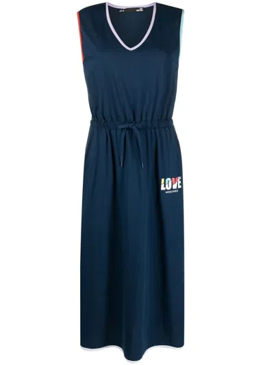 Love Moschino Logo-print Drawstring Tank Dress In Blue