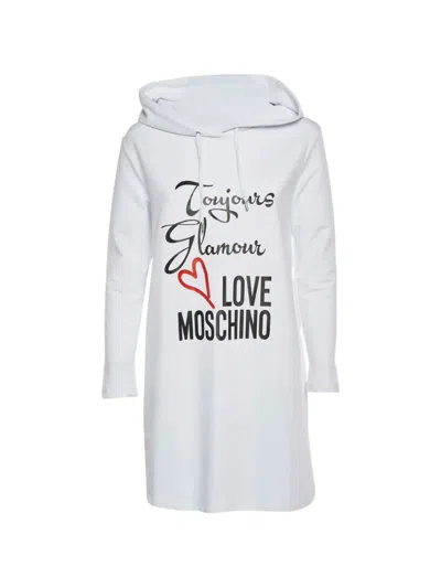 Pre-owned Love Moschino Logo Print Hoodie Dress In White