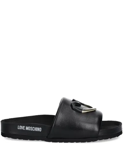 Love Moschino Logo-print Leather Slides In Black