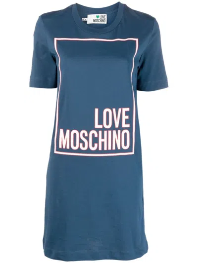 Love Moschino Logo-print Mini T-shirt Dress In Blau