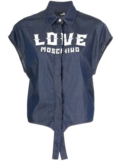 Love Moschino Hemd Mit Logo-print In Blue